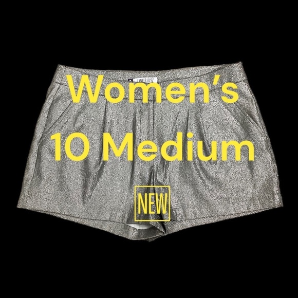 Women's Jennifer Lopez 10 Medium Shorts Chino Khakis Silver Glitter Stretch NWOT - Picture 2 of 7